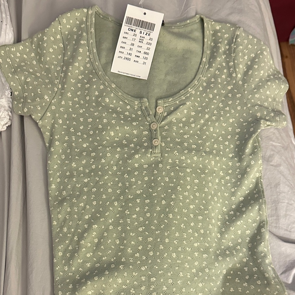 Brandy Melville Sage Floral Short Sleeve Tee